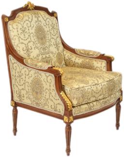 Casa Padrino Barock Lounge Thron Sessel Empire Gold Muster / Mahagoni Braun / Gold - Ohren Sessel - Ohrensessel Tron Stuhl