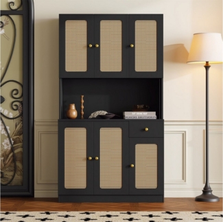 autolock Highboard Rattan-Highboard - mit 6 Rattantüren und einer Schublade