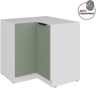 Küchen Eckunterschrank 90x90 cm Küche ARIA Aquamarin ultra matt + Weiss matt, hochwertige Fronten mit Anti Fingerprint Beschichtung Küchenzeile Küchenblock