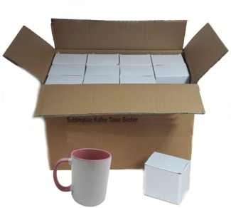 36 Stück Fototasse Sublimation Kaffee Tassen Becher WEISS - HENKEL Pink