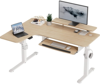 Höhenverstellbarer Eckschreibtisch 155x110 cm L-Form Elektrisch Gaming LED
