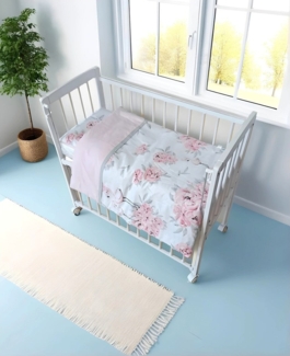 Mobiles Beistellbett Weiß inkl. Matratze & Bettwäsche – Floral