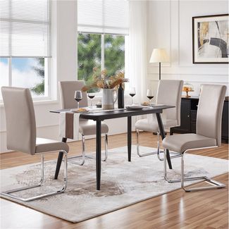 Yaheetech Esszimmerstuhl 2/4/6-er Küchenstuhl (6 St), Schwinger Polsterstuhl mit Ergonomischer Rückenlehne & Metallbeine