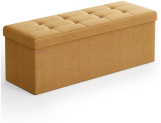 SONGMICS Sitzhocker mit Stauraum, klappbare Sitzbank, 38 x 110 x 38 cm Fußbank, Aufbewahrungsbox, bis 300 kg belastbar, für Wohnzimmer Schlafzimmer Flur, ingwergelb