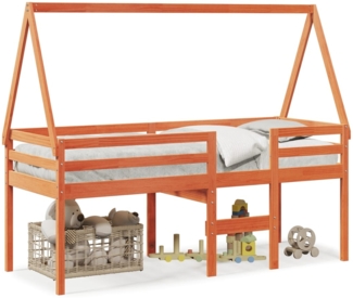 vidaXL Hochbett mit Dach Wachsbraun 90x190 cm Massivholz Kiefer 3282100