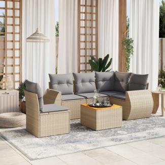 vidaXL 6-tlg. Garten-Sofagarnitur mit Kissen Beige Poly Rattan 3225009