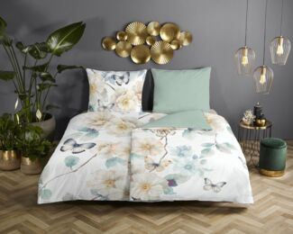 JACK Bettwäsche 135x200 cm Butterfly Heaven Weiß, Satin, 2 teilig, mit zarten weißen Blüten