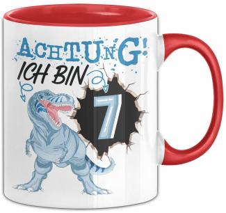 Trendation Tasse 7. Geburtstag Geschenk Tasse Becher Jungs Sohn T-Rex Geburtstagsgesche