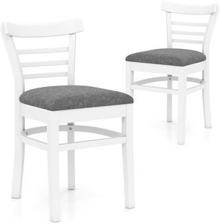 Holz-Esstischstuhlset 2 Kunstleder gepolsterte küchenstühle ohne Armlehnen mit Gummibaumholzbeinen Weiß