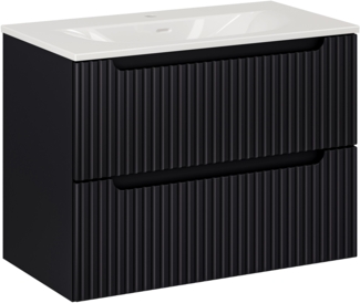NOVA BLACK Badmöbel-Set 80 cm mit SKY Möbelwaschtisch (40x80cm), Schwarz Teppich