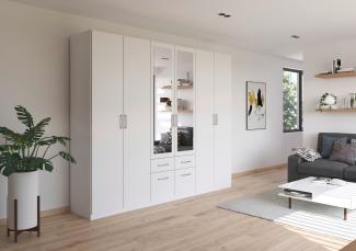 rauch Kleiderschrank, Drehtürenschrank BINGEN, 6-türig, 2 Spiegeltüren teilaufgelegt, 4 Schubkästen, Alpinweiß, 271 x 229 x 54 cm