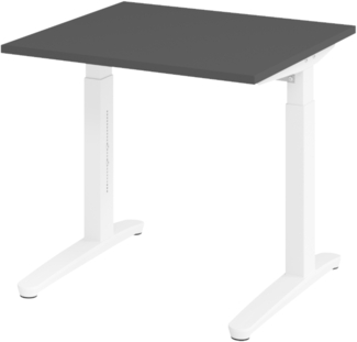 bümö manuell höhenverstellbarer Schreibtisch 80x80 in graphit Gestell in Weiß - PC Tisch höhenverstellbar & klein, höhenverstellbarer Tisch Büro, kleiner Computertisch verstellbar, X08-G-WW