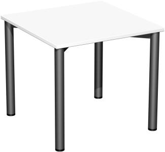 Konferenztisch 4 Fuß-Ru. rohrgestell, feste Höhe, Weiß Anthrazit
