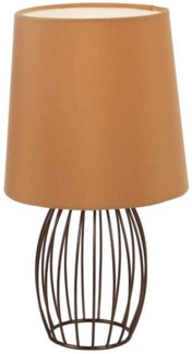 LED Tischleuchte AKIN mit braunem Stoffschirm und Metallgitter, Höhe 29cm