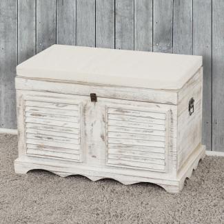 Holztruhe T356, Sitzbank Aufbewahrungstruhe, Shabby-Look Vintage 50x76x45cm ~ weiß