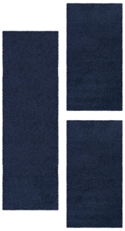 Teppium Teppich Unicolor - Einfarbig, Rechteckig, Höhe: 30 mm, Schlafzimmer Teppich Bettumrandung Läufer Set 3 teilig Marineblau