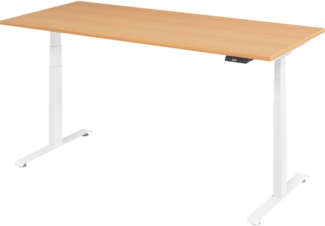 bümö höhenverstellbarer Schreibtisch 180x80 cm in Buche, Gestell weiß - Höhenverstellbar Elektrisch Stehpult mit 3-fach Speicher, Computertisch, Ergonomischer Steh-Sitz Tisch, Bürotisch, LXK65-19-6-W