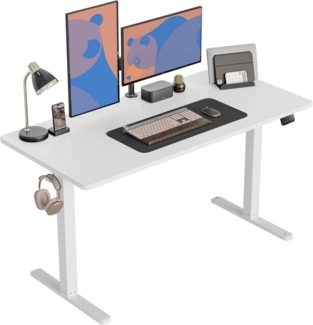 Höhenverstellbarer Schreibtisch 140x60 cm Elektrisch Weiß Stahl Stehpult T-Beine