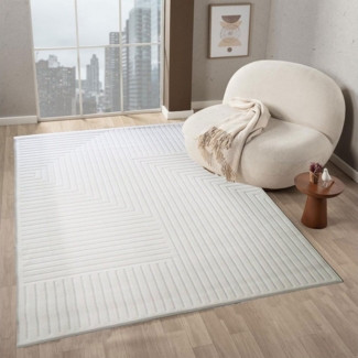 Vimoda Teppich Teppich Wohnzimmer 3D Creme, Teppich Kurzflor Einfarbig, Rechteckig, Höhe: 10 mm, Läufer Skandinavisches Design neu weich in Creme weiß