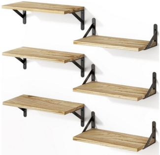 SURFOU Regal Wandregal holz 6er Set, regal wand Schweberegale Robust&Funktional, 15kg Tragkraft, Für Wohnzimmer, Schlafzimmer, Küche, Bad, Büro
