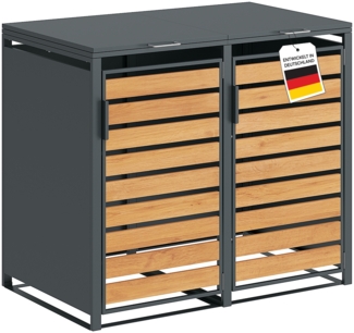 STEELSØN 'Kestra' Mülltonnenbox für 2 Tonnen je 120 Liter, anthrazit mit Holzoptik, Mülltonnenverkleidung aus Stahl, wetterfest, 102x62x117 cm