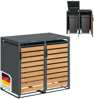 STEELSØN 'Kestra' Mülltonnenbox für 2 Tonnen je 120 Liter, anthrazit mit Holzoptik, Mülltonnenverkleidung aus Stahl, wetterfest, 102x62x117 cm