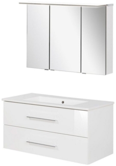 FACKELMANN B.PERFEKT Waschtisch Set mit Spiegelschrank 103 cm breit, Weiß, Waschbecken Keramik Weiß