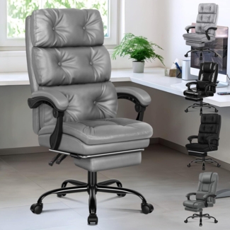 Bürostuhl Doppellagiges Kissen 150° Neigbar 360° Drehbar Grau PU-Leder