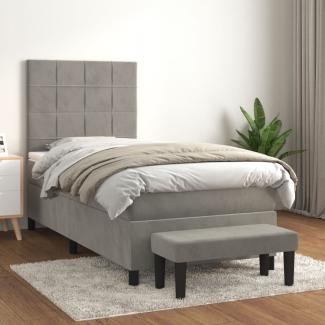 Boxspringbett mit Matratze und Bettbank, Quadrate, Hellgrau 100x200 cm Samt