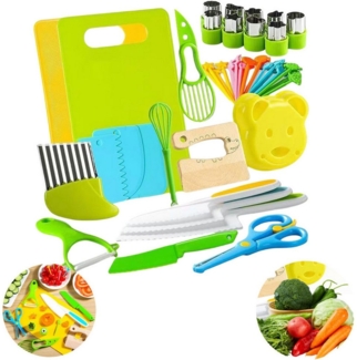 MODFU Kinderkochmesser 46 teiliges Kinder Küchenset Kochspielzeug, Montessori Lernspielzeug Geschenkset für Jungen Mädchen