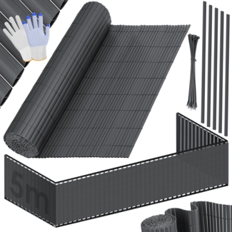 KESSER® PVC Sichtschutzmatte Sichtschutzzaun Balkonverkleidung Windschutz verstärkte Lamellen für Garten Balkon & Terrasse Balkonumrandung inkl Kabelbindern, Abdeckung & Handschuhe Schwarz, 90 x 500 cm