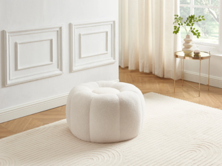 Vente-unique - Hocker - Blumen-Design - Bouclé-Stoff - Weiß - DELPODA