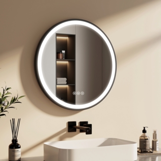 EMKE LED Badspiegel ф60cm Touch Beschlagfrei 3 Lichtfarben Dimmbar IP44 Energiesparend Badezimmerspiegel mit Beleuchtung