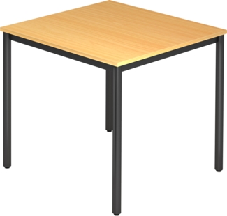 bümö Multifunktionstisch Buche, Tisch 80 x 80 cm, Tischfuß rund in schwarz - einfacher Tisch klein, Besprechungstisch System D-Serie, Konferenztisch, Meetingtisch, Mehrzwecktisch, Pausentisch, DR08-6-D