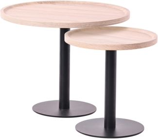 CLP 2er Set Beistelltische Aspen runde Tischplatten mit schwarzem Metallgestell,eiche