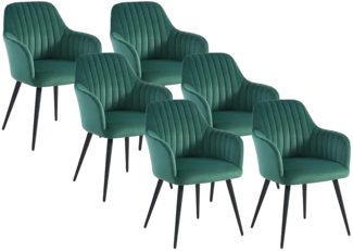 Vente-unique - Stuhl mit Armlehnen 6er-Set - Samt & Metall schwarz - Grün - ELEANA