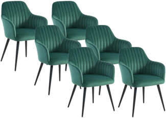 Vente-unique - Stuhl mit Armlehnen 6er-Set - Samt & Metall schwarz - Grün - ELEANA