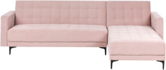 4-Sitzer Ecksofa Samtstoff pastellrosa schwarz linksseitig mit Schlaffunktion ABERDEEN