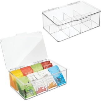 Aufbewahrungsbox Tee Kaffee Küche Organizer 8 Fächer mDesign 2er Set transparent