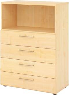 bümö smart Schubladenschrank, Büroschrank 80cm breit in Ahorn mit 4 Schüben & 1 Regalfach - Bürocontainer aus Holz, Container mit Metallgriffen & Soft-Stop Schubladen, 938S4-3-3-BS