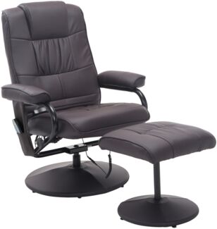 Flieks Relaxsessel mit Hocker, drehbarer Relaxsessel mit 10 Vibrationspunkte, Liegesessel mit Liegefunktion, Kunstleder, Braun