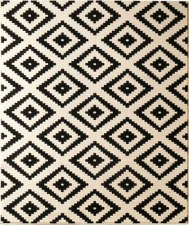 Kurzflor Teppich Raute Schwarz Creme - 80x200x0,9cm
