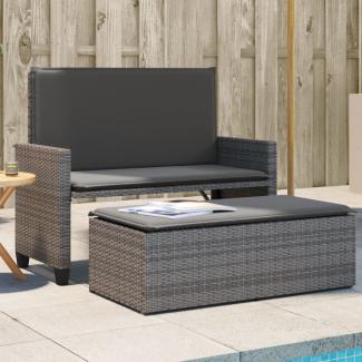 vidaXL Gartenbank mit Kissen und Hocker Grau Poly Rattan 368409