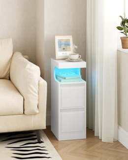 Nachttisch 2er Set mit LED-Beleuchtung, Beistelltisch mit 2 Schubladen, Nachttische mit offenen Fach, Verstellbares Licht, fr Schlafzimmer, Wohnzimmer, 30 x 24 x 65 cm Wei?