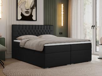 Boxspringbett mit 2 Bettkästen, Matratze und Topper - PERA - 160x200cm - Schwarz Kunstleder - H3