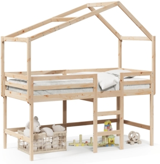vidaXL Hochbett mit Leiter und Dach 90x190 cm Massivholz Kiefer 3282068