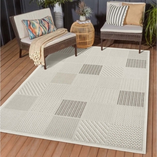 TaraCarpet Teppich TaraCarpet In und Outdoor Teppich Viktoria Square, rechteckig, Höhe: 7 mm, karriert grau beige Wohnzimmer Esszimmer Balkon Terrasser 160x230