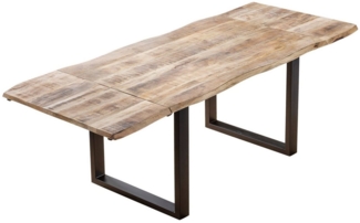 SAM® Baumkantentisch Jasova, massives Mangoholz, Baumkante, 2 Ansteckplatten, U-Gestell