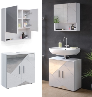 Vicco Badmöbelset mit Dekospiegeln Irma Weiß Hochglanz modern Badezimmerschrank Badschrank Badezimmermöbel Waschtischunterschrank Spiegelschrank Schranktür Schrankfach Schrankschublade