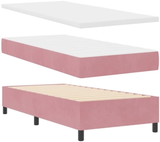 vidaXL Boxspringbett mit Matratze mit Kopfteil Rosa 90 x 190 cm Samt 3344419